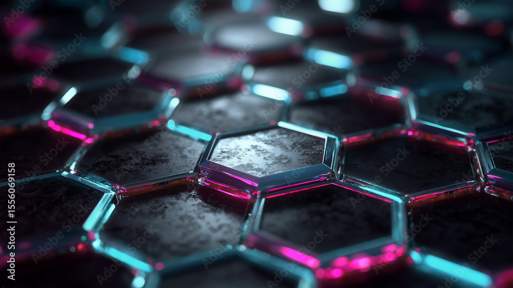 Obraz premium ネオン輝く3D抽象ジオメトリパターン