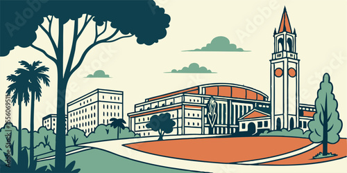 Gainesville vector skyline showcasing University of Florida highlights, wetland foliage, and suburban sprawl — great for Gator fans and college-town artwork.