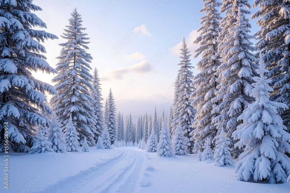 Fototapeta premium snowy forest with trees and snow covered ground