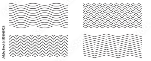 Waves line set. Wave ornament pattern. Set of wavy zigzag lines. Wave thin line background. Vector zigzag and wavy horizontal underline. Vector