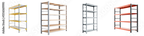 Wallpaper Mural Set of Metal Storage Shelves, Isolated on White Background, Different Colors Torontodigital.ca