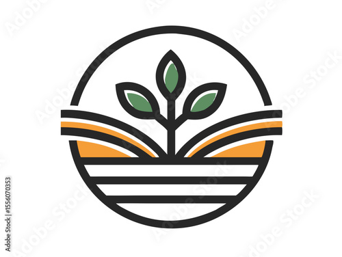 Eco-Friendly Logo Design Featuring Growth and Nature , This clean, modern logo design features stylized leaves and plants growing from a stylized field, within a circle. 