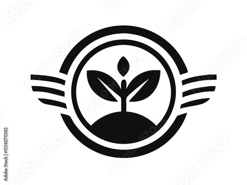 Eco-Friendly Logo Design Featuring Growth and Nature , This clean, modern logo design features stylized leaves and plants growing from a stylized field, within a circle. 