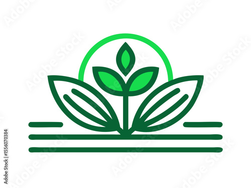 Eco-Friendly Logo Design Featuring Growth and Nature , This clean, modern logo design features stylized leaves and plants growing from a stylized field, within a circle. 