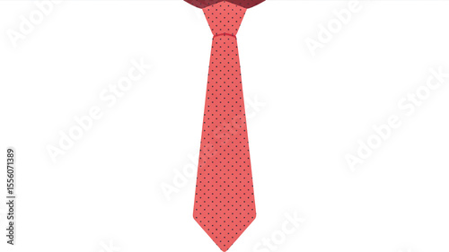 A digital illustration of a red necktie with a small black polka dot pattern. The tie is drawn in a minimalist style with clean lines and a perfect triangular shape at the bottom .