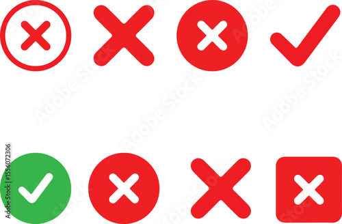Green Check and Red Cross Symbols – Right and Wrong Icon Pack, Yes or No Button Set, Vector Illustration.PNG/VECTOR