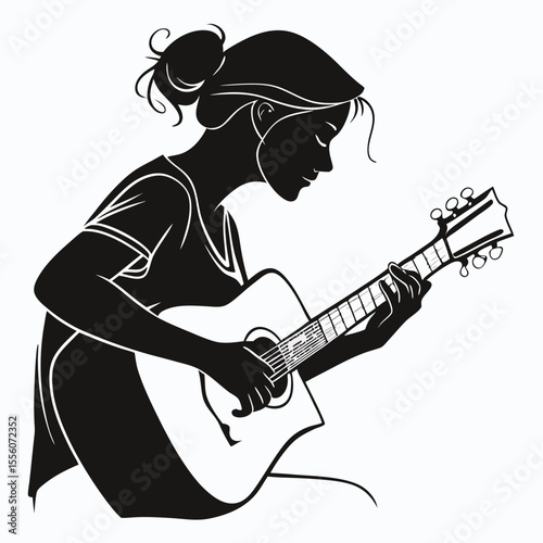 Silhouette of Woman Playing Acoustic Guitar: A Musical Art Graphic