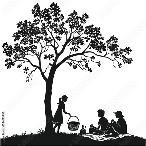 Silhouette Picnic: Family Gathering Under a Tree
