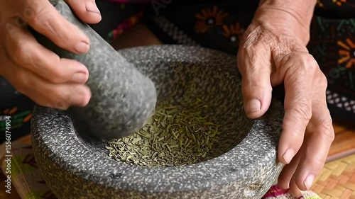 Mortar and Pestle Grinding Herbs