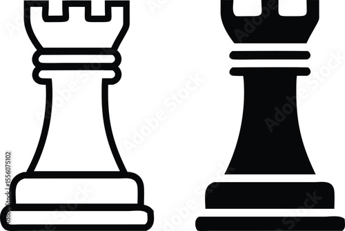 Minimalist Line Art Chess Rook Icon – Stylized Vector Tower with Bold Outline and Flat Design