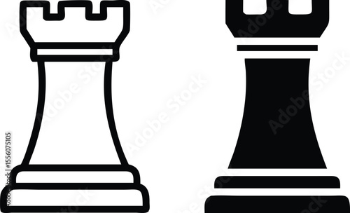 Minimalist Line Art Chess Rook Icon – Stylized Vector Tower with Bold Outline and Flat Design