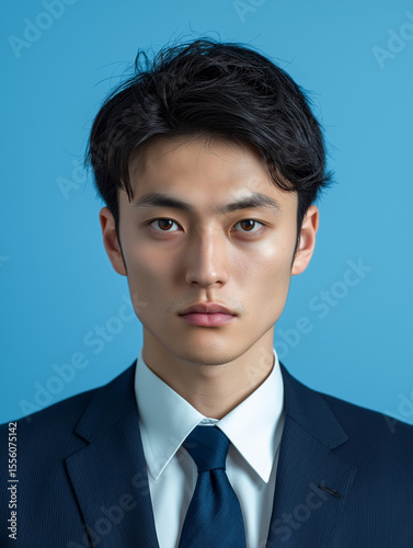 スーツを着た若い日本人男性の証明写真