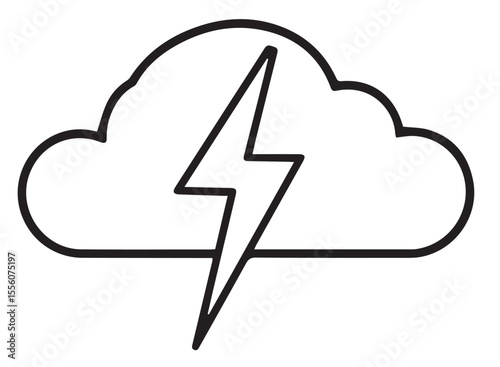 A simple line art vector of a cloud with a lightning bolt striking through it, signifying a thunderstorm.