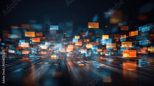 Abstract network grid with files and folders, futuristic software interface, digital document management system, store, search and organize documents, corporate business, paperless office	
