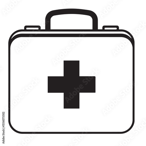 A clean, minimalist line art vector illustration of a first aid kit, marked with a prominent cross, symbolizing medical readiness and emergency care.