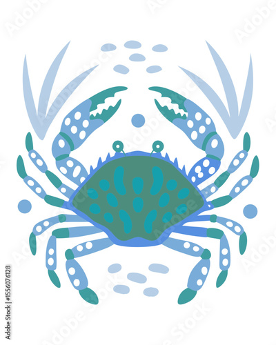 Stylized Blue Crab Illustration, Callinectes Sapidus