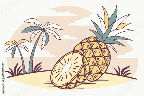 High Quality Vector Illustration of Sliced Pineapple