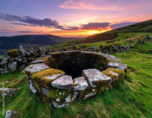 Ancient Stone Well at Sunset