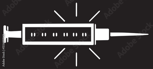 A white syringe icon with radiating lines on a black background, suggesting injection or vaccination.