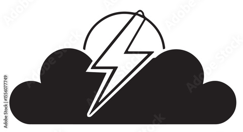 A black cloud with a white outlined lightning bolt and a white outlined circle behind it, indicating a thunderstorm.