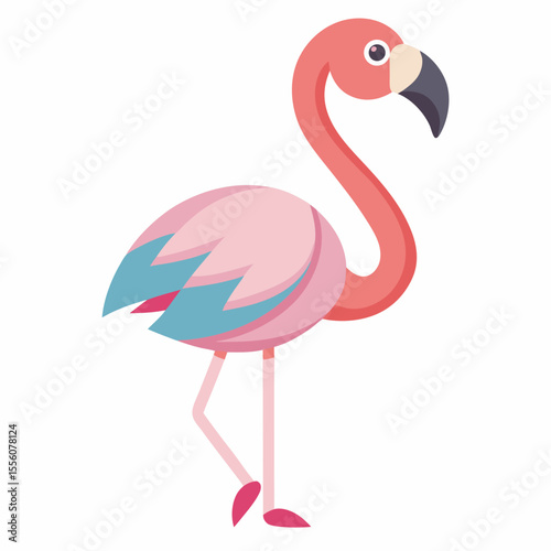 funny flamingo cartoon vector illustration, animal, isolated on white background