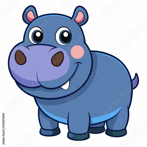 funny hippo cartoon vector illustration, animal, isolated on white background