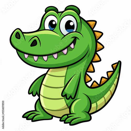 funny crocodile cartoon vector illustration, animal, isolated on white background