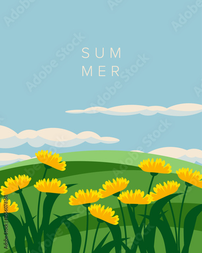 Spring field poster, postcard, summer banner