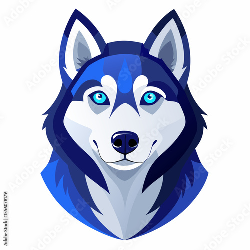 funny husky cartoon vector illustration, animal, isolated on white background