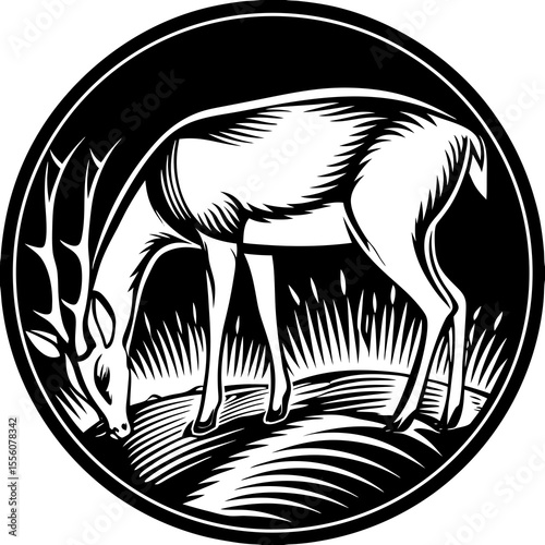 Deer Eating Grass Outline Icon – Minimal Wildlife Vector Symbol

