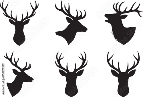 Elegant Deer Head Silhouettes A Collection of Six Unique Vector Designs