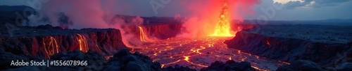 Lava flows from Kilauea volcano in Hawaii, creating a dramatic landscape of fire and rock Witness the raw power of nature in this stunning volcanic scene , scenery, smoke, fire