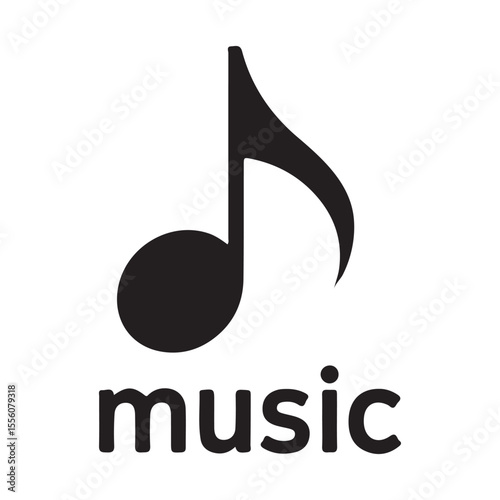 Black eighth note symbol and word music white