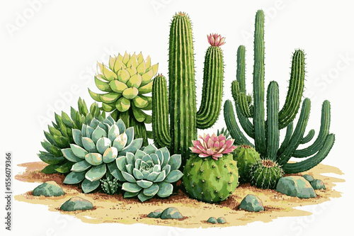 Arid Elegance cactus isolated watercolor vector illustration svg
