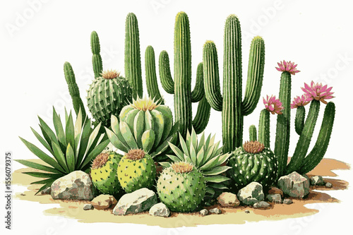 Prickly Palette cactus isolated watercolor vector illustration svg