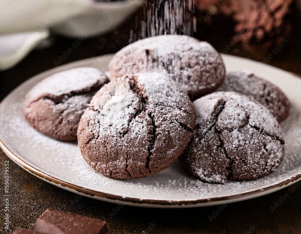 Fototapeta premium chocolate cookies with powdered sugar