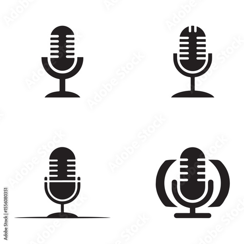 Four black microphone icons on white background audio