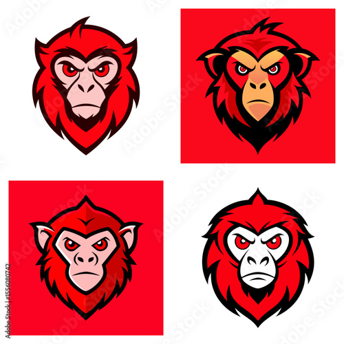 Four stylized weasel head illustrations in different color schemes and background colors displayed