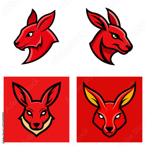 Four bull head illustrations with different color schemes and background variations shown here together