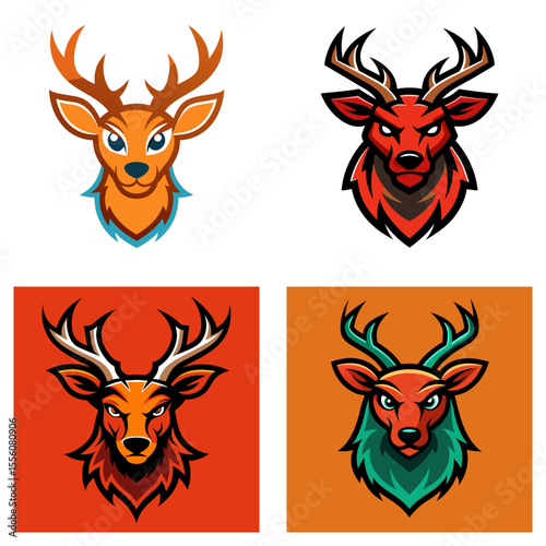 Four wolf head illustrations in different color schemes on square backgrounds are displayed here