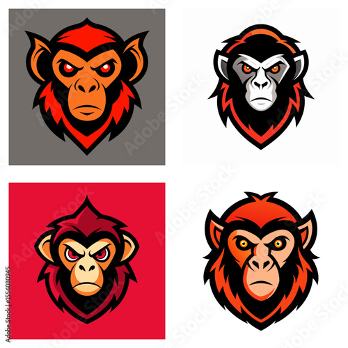 Collection of monkey head mascot logos in various colors and styles