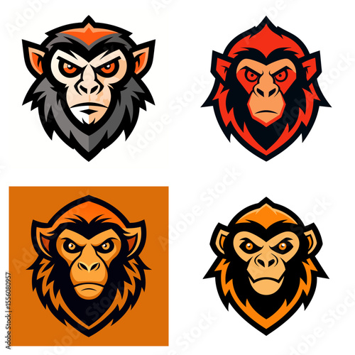 Collection of monkey head mascot logos in various colors and styles