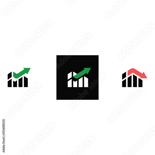 Financial growth concept with arrows and bar charts in a minimalist flat design