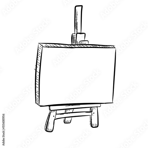 wooden easel with blank canvas vector sketch line art hand drawn illustration 