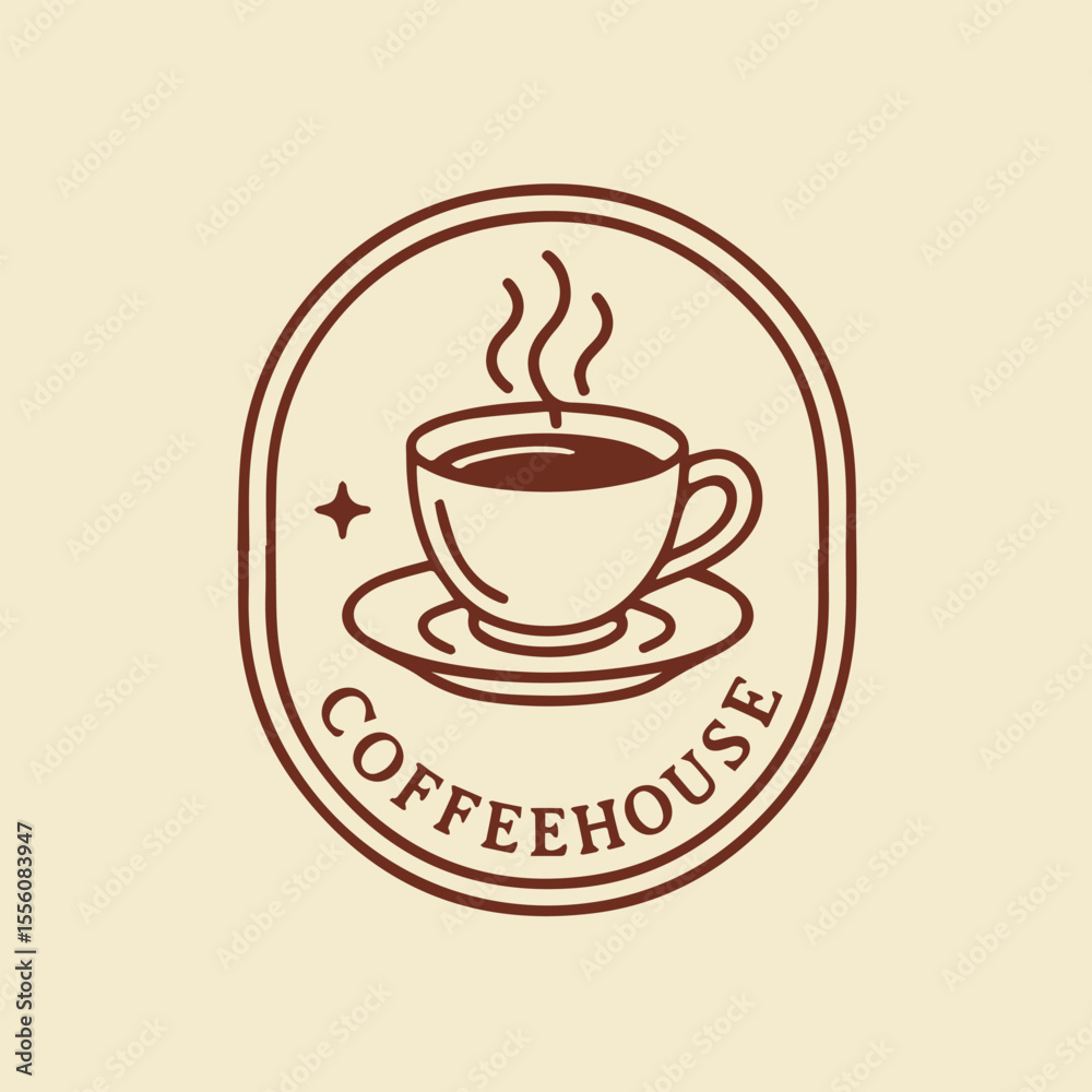Obraz premium Warm Steaming Coffee Cup Coffeehouse Logo Design with Vintage Minimalist Style