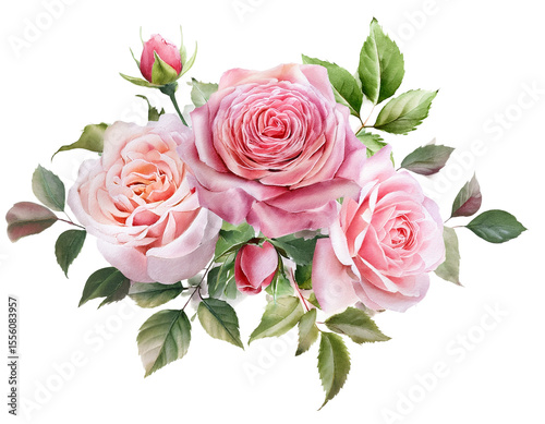 Pink roses watercolor painting