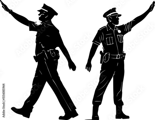 Silhouette Vector of a Police Officer Directing Traffic - Law Enforcement and Public Safety