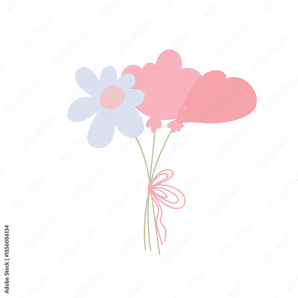 Cute Flower Bouquet Illustration with Pink Daisies and Purple Wrap Cute Flower Bouquet Illustration with Pink Daisies and Purple Wrap