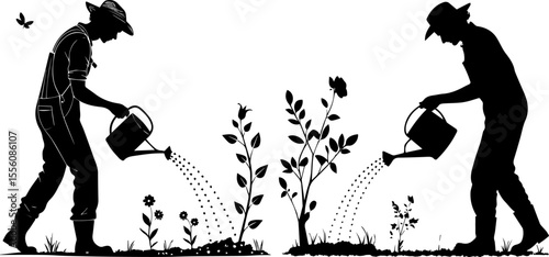 Gardener with Watering Can Nurturing Plants - Gardening and Horticulture Silhouette