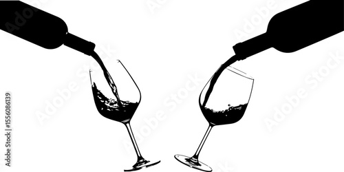 Wine Pouring into a Glass from a Bottle - Elegant Beverage and Celebration Vector